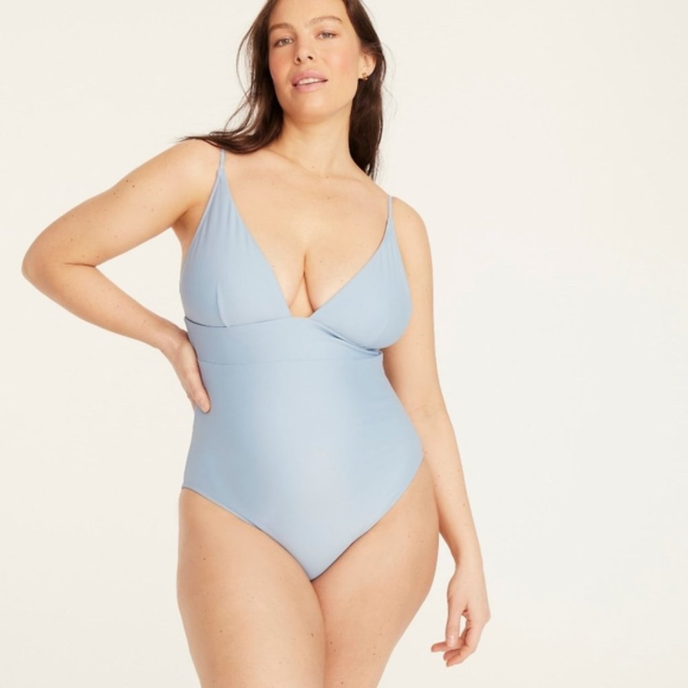 J Crew Plunge one-piece in Classic Preppy Blue Mist 10 12 14 16